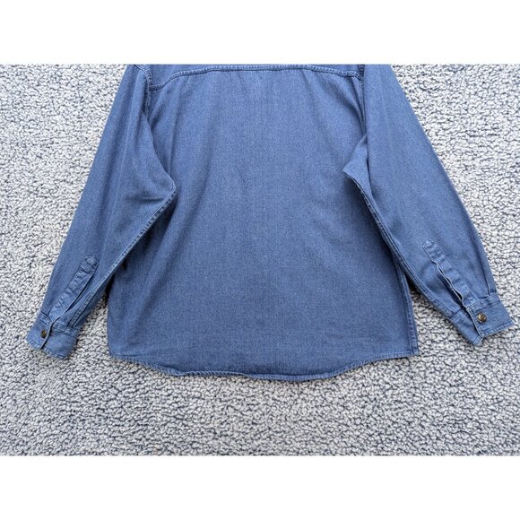 VTG 90s Denim Button Up Shirt Size L Snowman Christmas Grandma Cottagecore Blue - Picture 7 of 10